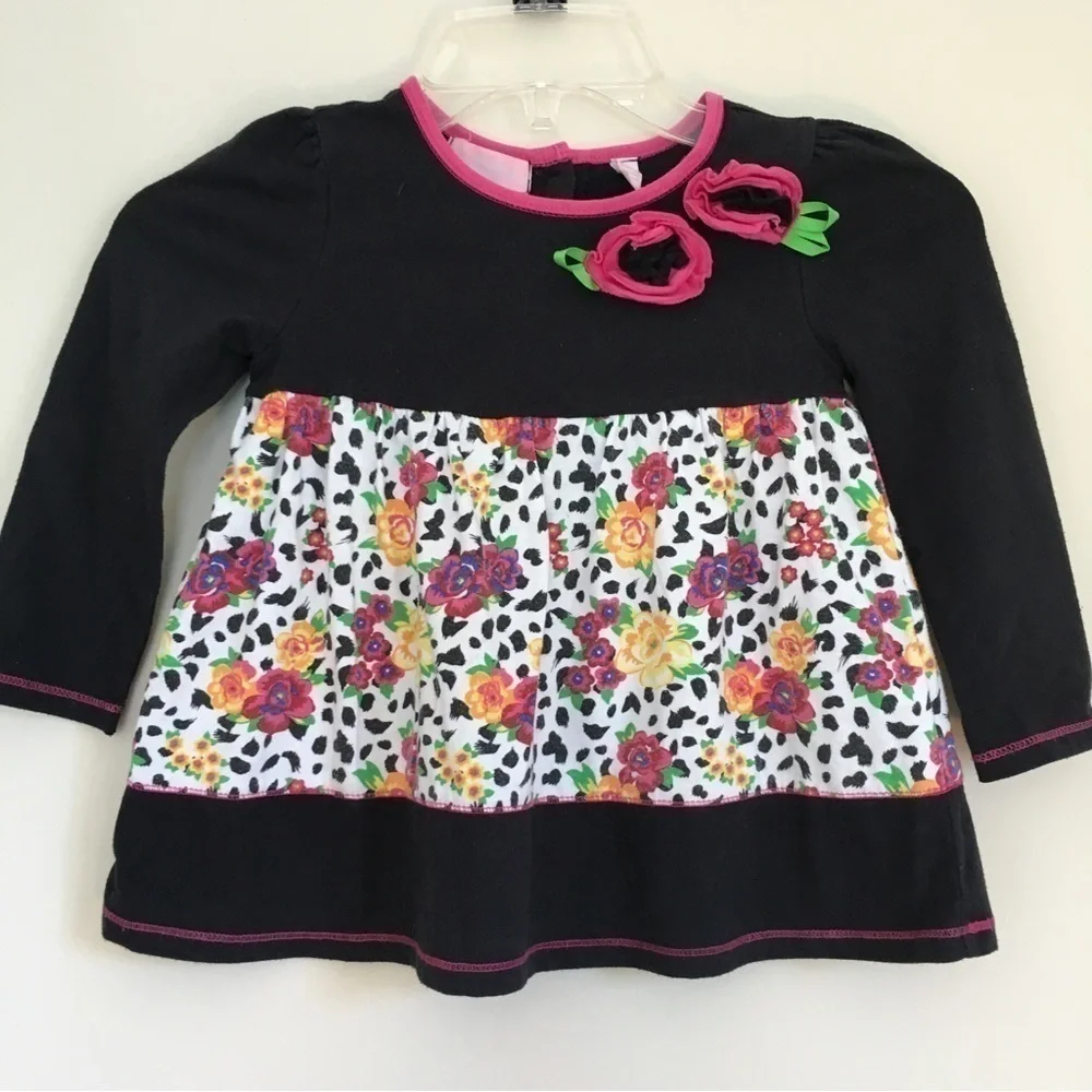 Bundle 2 Pcs Set Little Girls Floral Long sleeve  top and Green Velvet Pant